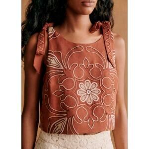 New Sezane NWT Linen Cotton Terracotta Fergus Embroidered Blouse Size 34 US 2 XS